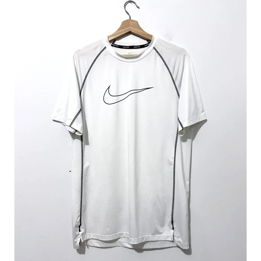 Nike Pro Dri-FIT Performance Slim Fit Mens T Shirt L White Crew Neck Logo